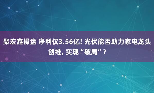 聚宏鑫操盘 净利仅3.56亿! 光伏能否助力家电龙头创维, 实现“破局”?